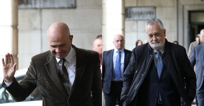 Archivo - Los expresidentes de la Junta de Andalucía Manuel Chaves y José Antonio Griñán llegan a la Audiencia de Sevilla por el caso de los ERE