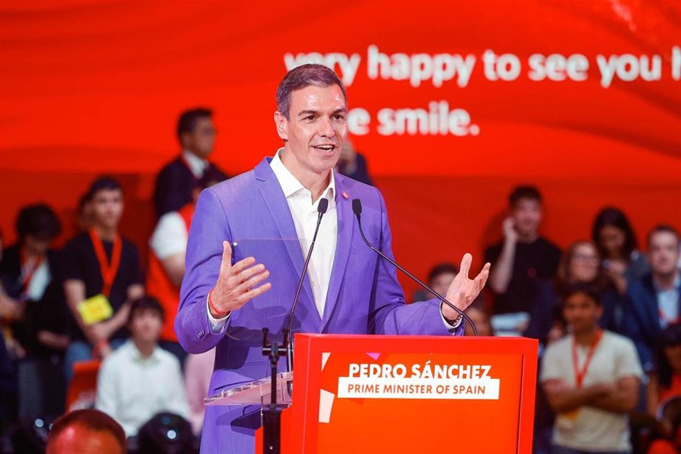 El presidente del Gobierno, Pedro Sánchez, interviene durante la segunda y última jornada del Global Progressive Mobilisation, a 18 de abril de 2026, en Barcelona, Catalunya (España). La Global Progressive Mobilisation (GPM) es un evento de alto nivel que
