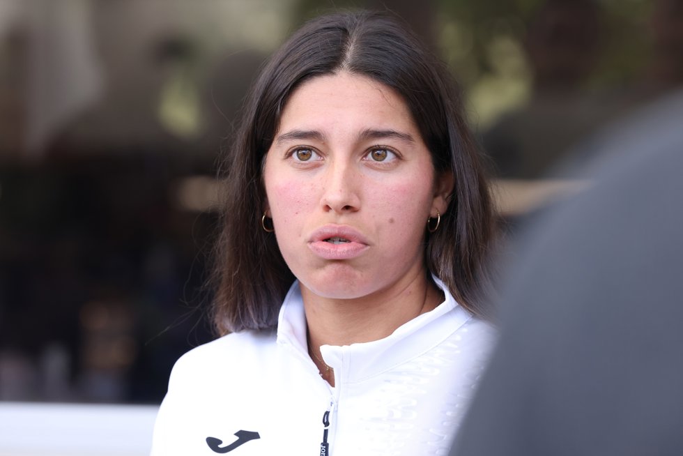 Jessica Bouzas atiende a los medios durante el Mutua Madrid Open 2026