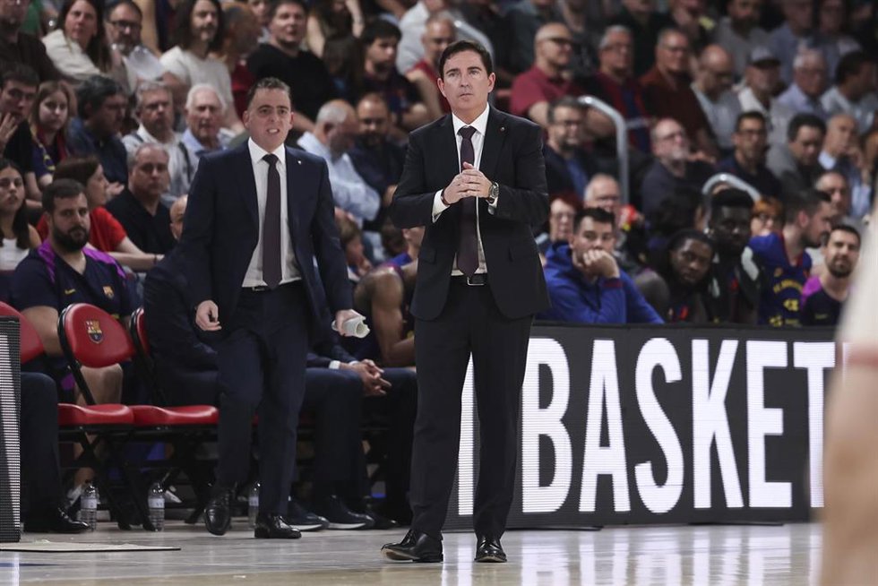 El entrenador del Barça de baloncesto, Xavi Pascual, en el Palau Blaugrana