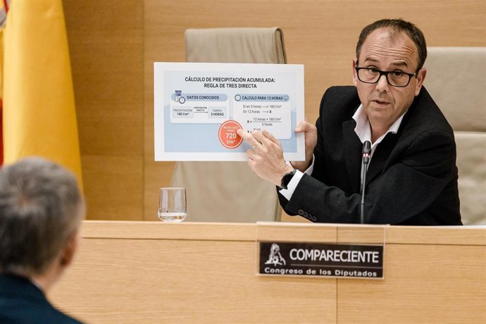 El jefe de climatología de AEMET en la Comunidad Valenciana, José Ángel Núñez Mora, comparece ante la Comisión de Investigación sobre la gestión de la crisis derivada de la dana, en el Congreso de los Diputados, a 20 de abril de 2026, en Madrid (España). 