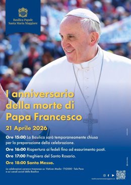 La Basílica de Santa María la Mayor en Roma acogerá este martes 21 de abril una misa en recuerdo del Papa Francisco, cuando se cumple el primer aniversario del fallecimiento del Pontífice a los 88 años, en su residencia de Santa Marta.