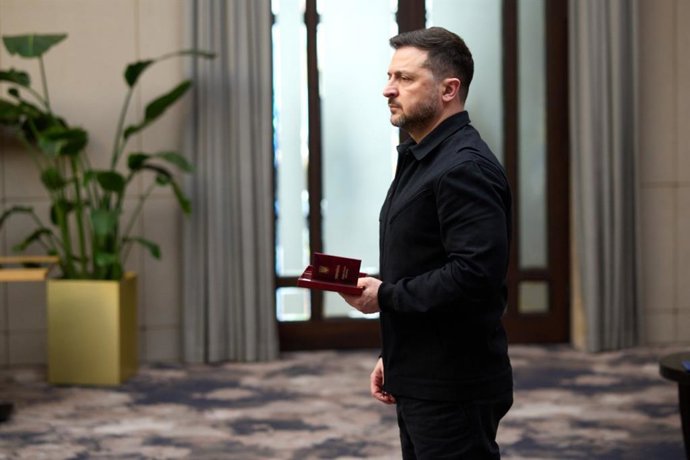 April 9, 2026, Ukraine, Ukraine, Ukraine: Ukrainian President Volodymyr Zelenskyy makes a working visit to the Zakarpattia region of western Ukraine, where he reviews the security and service situation in the region and discusses infrastructure support an