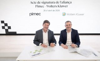 El president de Pimec, Antoni Cañete, i el vicepresident i director general de la regió sud d'Europa de Wolters Kluwer, Tomàs Font