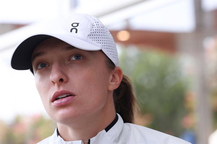 Iga Swiatek of Poland attends her press conference during the Media Day for the Mutua Madrid Open 2026, ATP Masters 1000 and WTA 1000, at La Caja Magica on April 20, 2026 in Madrid, Spain.