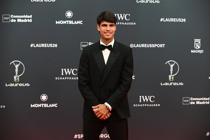 Carlos Alcaraz durante la gala de entrega de los Laureus World Sports Awards 2026 que se celebran en la Galería de Cristal del Palacio de Cibeles, a 20 de abril de 2026, en Madrid (España).