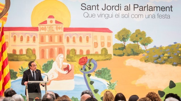 El president del Parlament, Josep Rull, durant l'acte de celebració de Sant Jordi