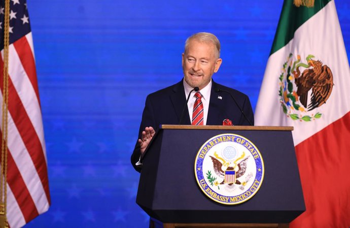 Archivo - Arquivo - O embaixador dos Estados Unidos no México, Ronald Douglas Johnson, em seu discurso por ocasião do 249º aniversário do Dia da Independência dos Estados Unidos, na Embaixada dos Estados Unidos no México, em 26 de junho de 2025, na Cidade