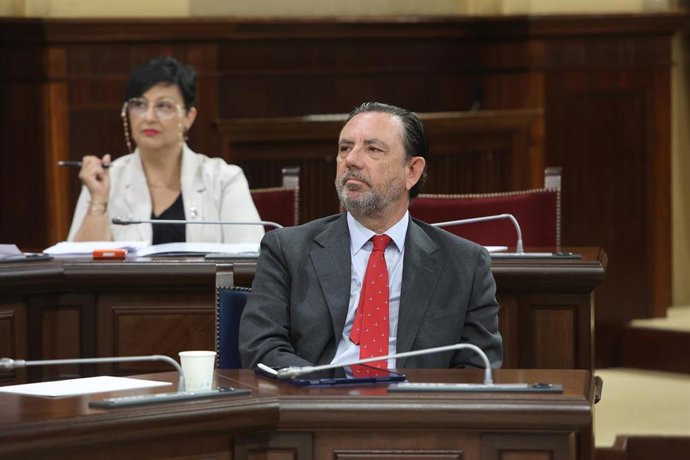 Archivo - El conseller de Empresa, Empleo y Energía, Alejandro Sáenz de San Pedro, durante una sesión de control al Govern balear, a 20 de mayo de 2025, en Palma de Mallorca, Mallorca, Baleares (España).