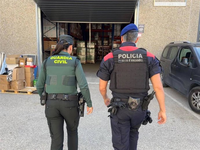 Una agente de la Guardia Civil y otro de los Mossos d'Esquadra en un operativo conjunto contra una red de tráfico de marihuana
