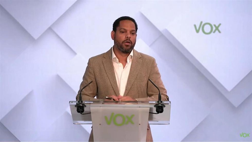 Ignacio Garriga durante la rueda de prensa ofrecida en la sede de Vox. (Foto de archivo).