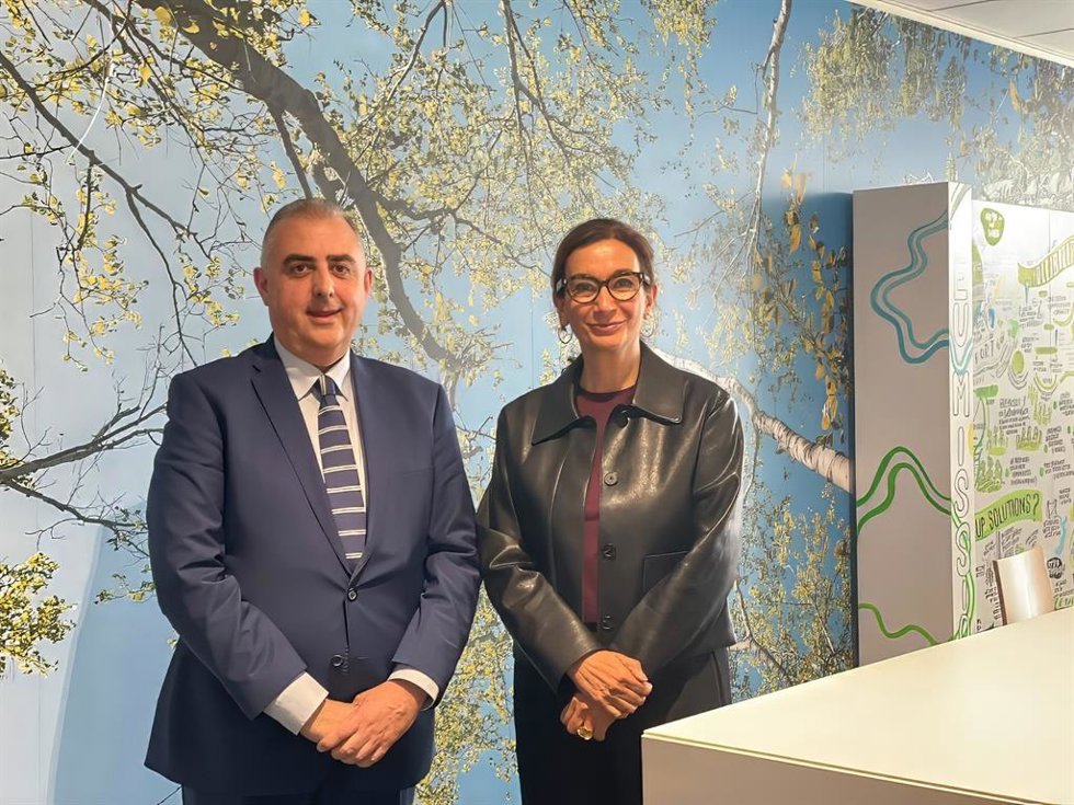 El consejero de Medio Ambiente, Roberto Media, con la directora de Acción por el Clima de la Comisión Europea, Beatriz Yordi
