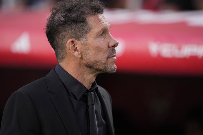 Diego Simeone, head coach of Atletico de Madrid, looks on during the Spanish Cup, Copa del Rey, Final match played between Atletico de Madrid and Real Sociedad at La Cartuja stadium on April 18, 2026 in Sevilla, Spain.