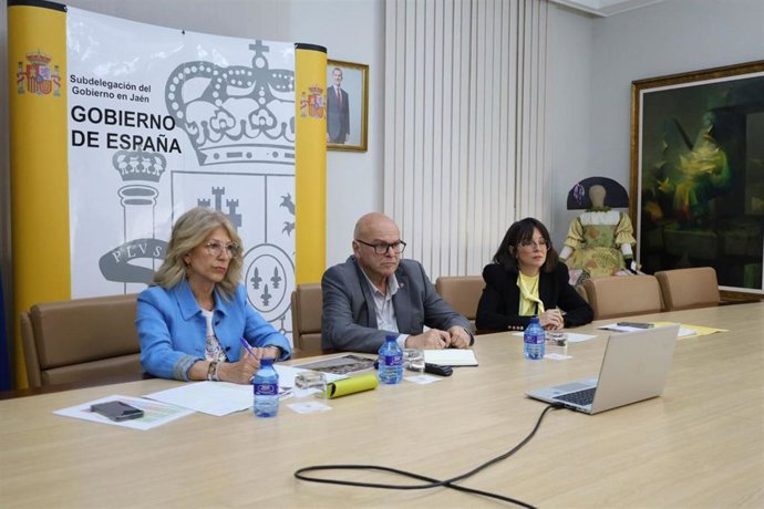 El subdelegado del Gobierno en Jaén, Manuel Fernández (c), en la reunión sobre el proceso de regularización de personas inmigrantes.