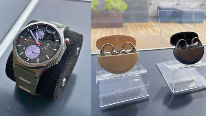 O relógio OPPO Watch X3 e os fones de ouvido OPPO Enco Clip2.