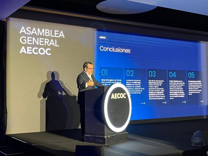 El presidente de la Asociación de Fabricantes y Distribuidores (Aecoc), Ignacio González, durante la Asamblea General de Asociados