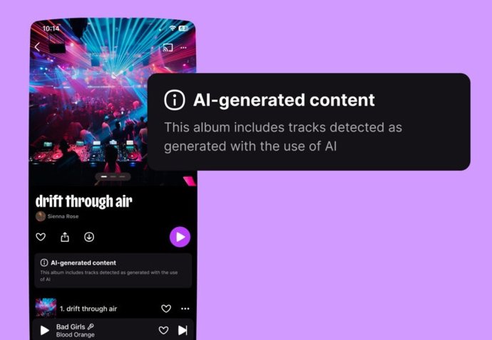 Etiqueta de música generada con IA en Deezer