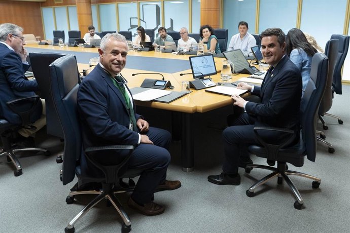 Jauregi (en el centro de la imagen) ha comparecido ante la Comisión de Industria