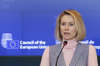 La Alta Representante de la Unión Europea para Política Exterior, Kaja Kallas, en una rueda de prensa tras el Consejo de Asuntos Exteriores (CAE) celebrado este martes en Luxemburgo.