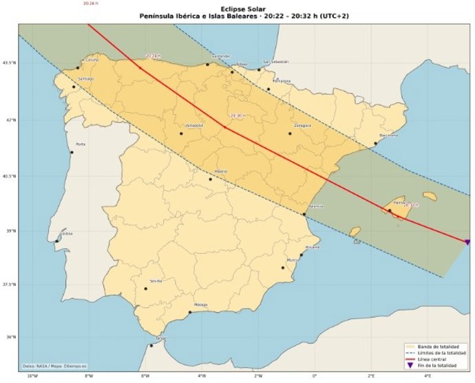La zona del eclipse total recorrerá el norte, centro y este del país.