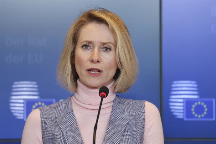La Alta Representante de la Unión Europea para Política Exterior, Kaja Kallas, en una rueda de prensa tras el Consejo de Asuntos Exteriores (CAE) celebrado este martes en Luxemburgo.