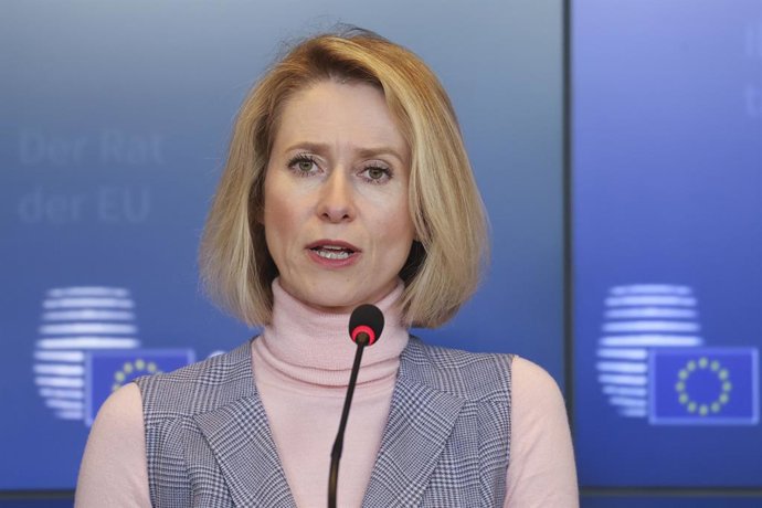 La Alta Representante de la Unión Europea para Política Exterior, Kaja Kallas, en una rueda de prensa tras el Consejo de Asuntos Exteriores (CAE) celebrado este martes en Luxemburgo.