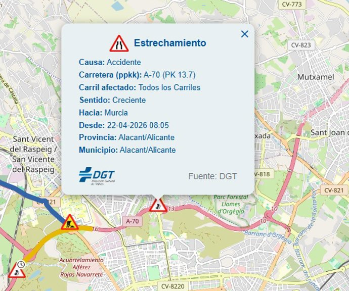 Punto kilométrico del siniestro