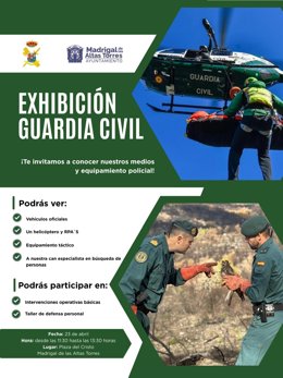 Cartel con información sobre la exhibición de la Guardia Civil en Madrigal de las Altas Torres (Ávila).