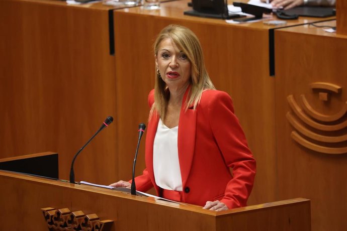 La portavoz del Grupo Socialista, Piedad Álvarez, en su intervención en el debate de investidura de María Guardiola.