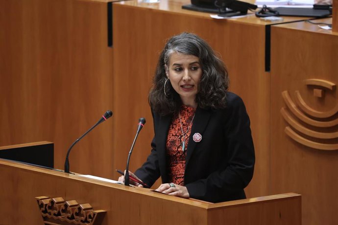 La portavoz de Unidas por Extremadura, Irene de Miguel, interviene en el pleno de investidura de María Guardiola
