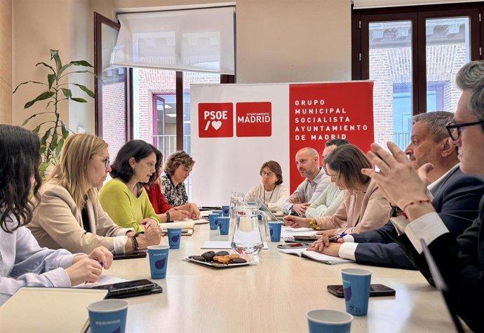 Reunión del Grupo Municipal del PSOE en el Ayuntamiento con la secretaria de Organización dle PSOE-M, Pilar Sánchez Acera
