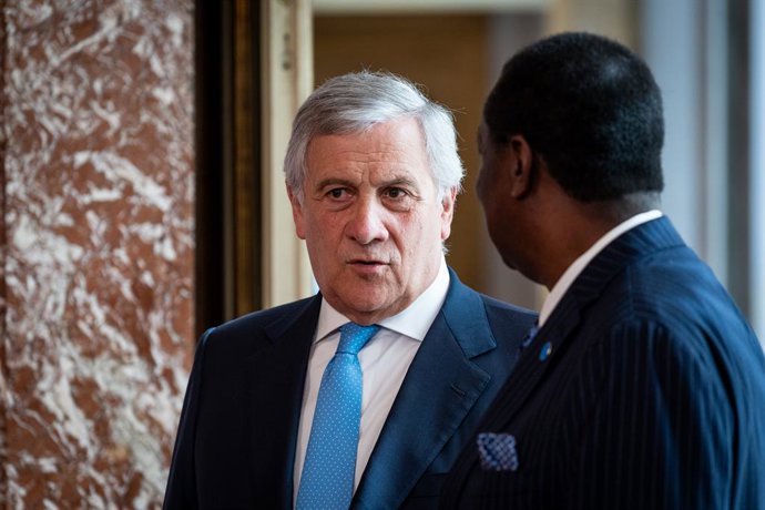 April 20, 2026, Rome, Italy: Italian Foreign Minister, Antonio Tajani attends the press conference after the meeting at Palazzo Chigi.