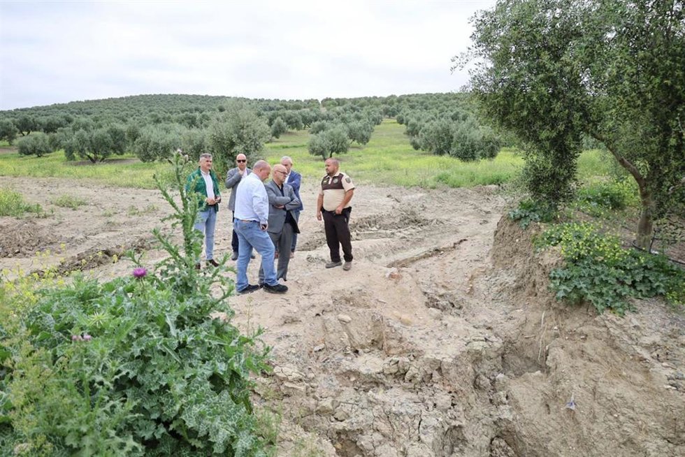Visita a caminos rurales de Mengíbar dañados por el tren de borrascas de principios de año