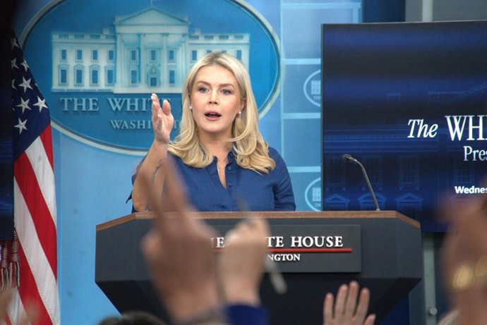 WASHINGTON, April 8, 2026  -- White House Press Secretary Karoline Leavitt takes questions during a press briefing at the White House in Washington, D.C., the United States, on April 8, 2026. Leavitt said Wednesday that Washington is working on a modified