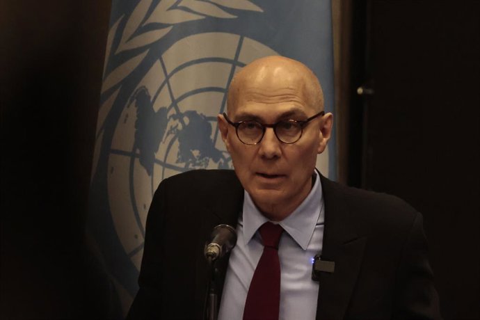 22 de abril de 2026, Cidade do México, Cdmx, México: O Alto Comissário das Nações Unidas para os Direitos Humanos, Volker Türk, deu uma entrevista coletiva para discutir sua visita ao México em relação à crise de desaparecimentos no país. Ele mencionou qu