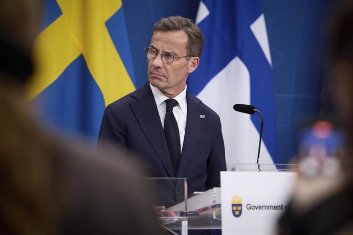 Archivo - El primer ministro sueco, Ulf Kristersson, durante una rueda de prensa en Estocolmo.