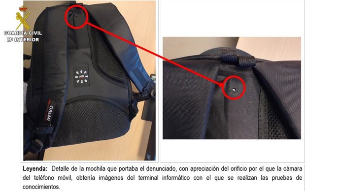 Kit de espía detectado por la Guardia Civil en las pruebas teóricas para la obtención del permiso de conducción.