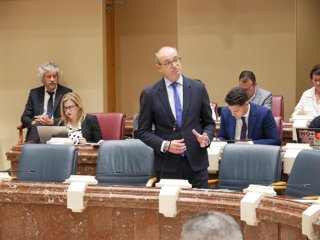 El consejero de Educación y Formación Profesional, Víctor Marín, durante una intervención en la Asamblea Regional (Archivo)