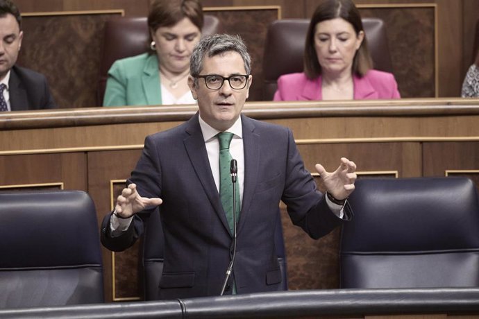 El ministro de la Presidencia, Félix Bolaños, durante una sesión plenaria en el Congreso, a 22 de abril de 2026, en Madrid (España).