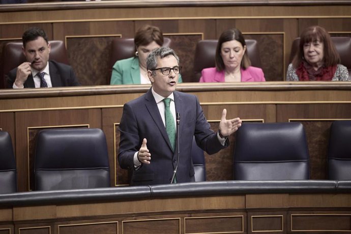 El ministro de la Presidencia, Félix Bolaños, durante una sesión plenaria en el Congreso, a 22 de abril de 2026, en Madrid (España).