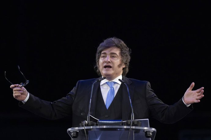 Archivo - March 14, 2026, Madrid, Spain: The President of Argentina Javier Milei, seen during the closing ceremony of the Madrid Economic Forum, at the Palacio de Vistalegre.