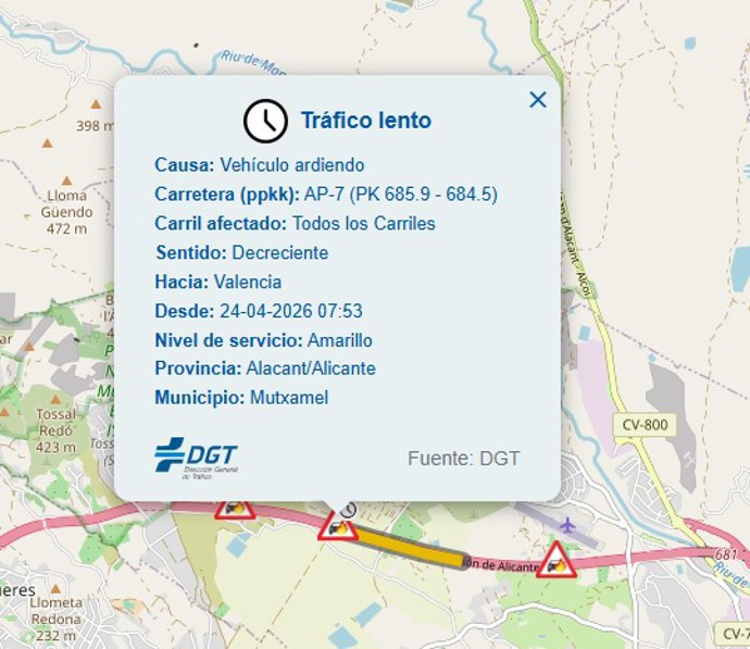 Punto del accidente en Alicante