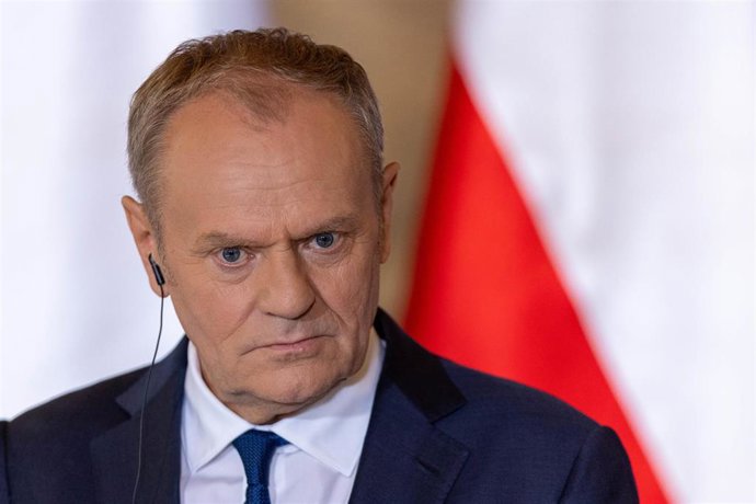 El primer ministro de Polonia, Donald Tusk, durante una rueda de prensa en Gdansk.
