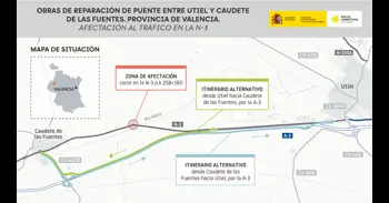 Transports executa les obres de renovació del pont de la N-3 entre Utiel i Caudete de las Fuentes