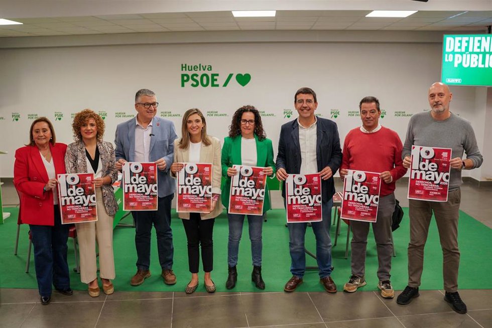 Reunión entre el PSOE de Huelva y los sindicatos UGT y CCOO.