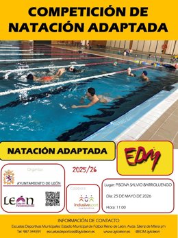 Cartel de la 'Competición de natación adaptada' que tendrá lugar mañana en la Piscina Salvio Barrioluengo.