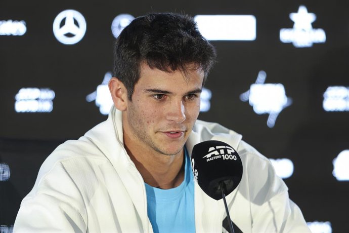 Rafael Jodar of Spain attends his press conference during the Mutua Madrid Open 2026, ATP Masters 1000 and WTA 1000, at La Caja Magica on April 24, 2026 in Madrid, Spain.