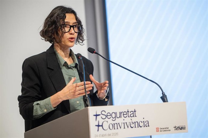 La consellera de Interior, Núria Parlon, durante la presentación de los resultados del Plan de Choque contra la Multirreincidencia, a 24 de abril de 2026, en Barcelona, Catalunya (España).