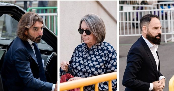 (izq-dcha) El exCEO de Air Europa Javier Hidalgo, la trabajadora de la Secretaría de Organización del PSOE Celia Rodríguez y el exgerente del PSOE Mariano Moreno a su llegada al Tribunal Supremo.