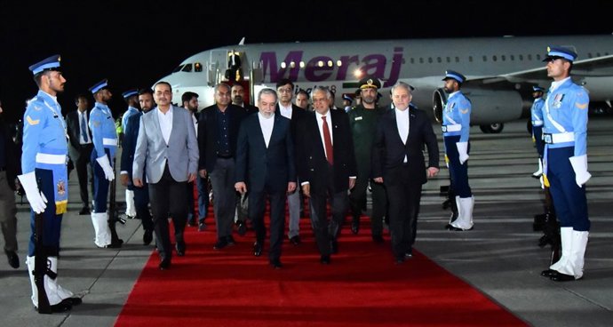 ISLAMABAD, April 24, 2026  -- An Iranian delegation led by Foreign Minister Seyed Abbas Araghchi (C) arrives in Islamabad, Pakistan, on the night of April 24, 2026.,Image: 1094106055, License: Rights-managed, Restrictions: , Model Release: no, Credit line